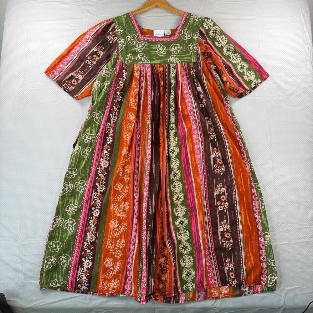 Vermont Country Store L Dress Patchwork Print Cotton Muumuu Caftan Boho